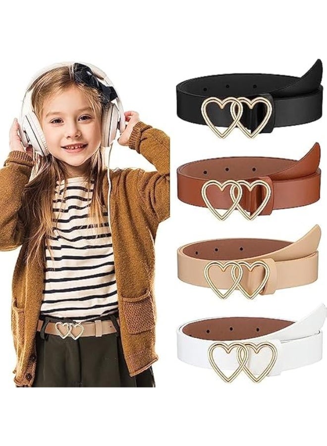 ChicAbode Kids Double Heart Belt - 4 Pcs Girls PU Faux Leather Waist Belt for Dress Pants, M Size for 6-12 Years - Image 1